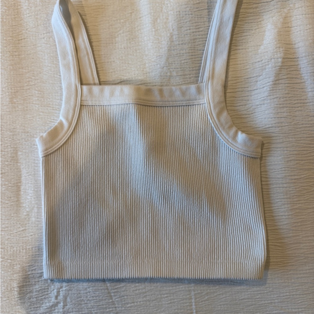 Women's White Ribbed Tank Top